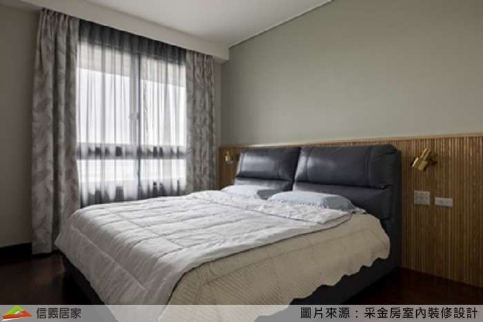 灰色臥室室內裝潢設計，包括窗簾、床裝潢圖片