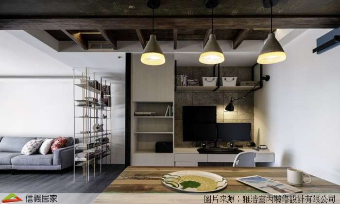 咖啡色餐廳室內裝潢設計，包括收納櫃、餐桌、置物櫃裝潢圖片