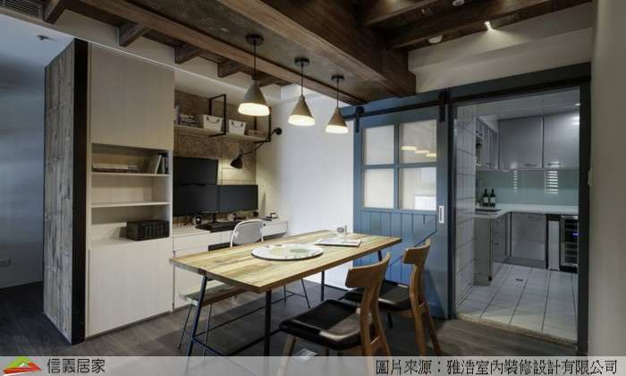 白色餐廳室內裝潢設計，包括收納櫃、餐桌、餐椅裝潢圖片