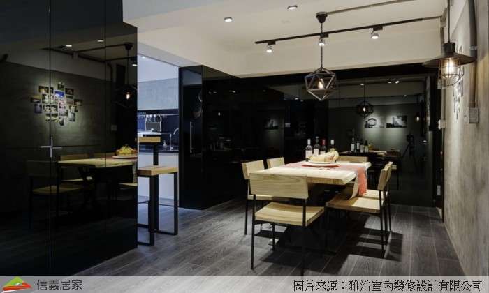 灰色餐廳室內裝潢設計，包括餐桌、餐椅裝潢圖片