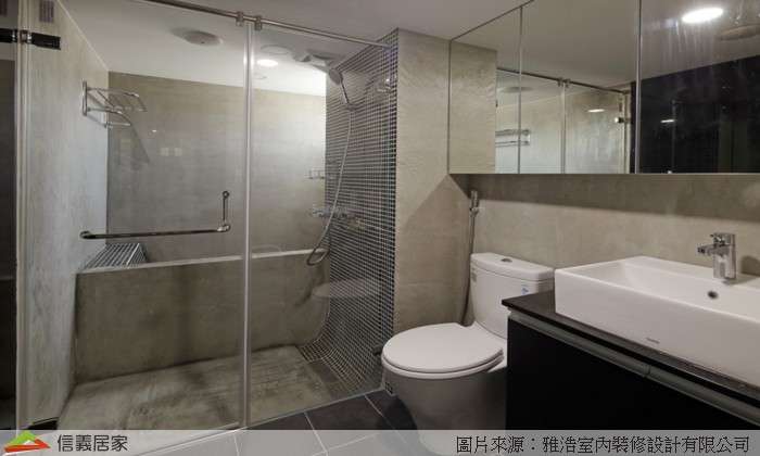 灰色乾濕分離室內裝潢設計，包括洗手台、淋浴/花灑、馬桶裝潢圖片