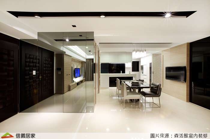 米色餐廳室內裝潢設計，包括吊燈、餐桌、餐椅裝潢圖片