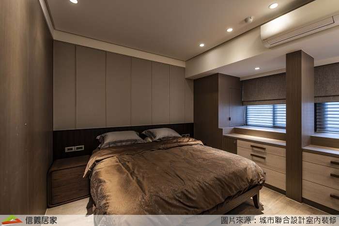 咖啡色臥室室內裝潢設計，包括床裝潢圖片