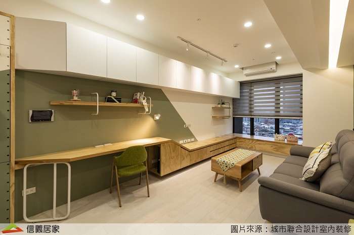 白色客廳室內裝潢設計，包括沙發、茶几、書桌裝潢圖片