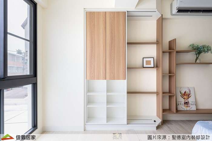 白色臥室室內裝潢設計，包括收納櫃、展示櫃裝潢圖片