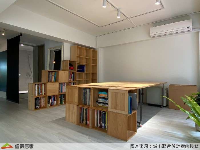 白色商業空間,白色辦公室室內裝潢設計，包括收納櫃、矮櫃、展示櫃、置物櫃、辦公桌裝潢圖片