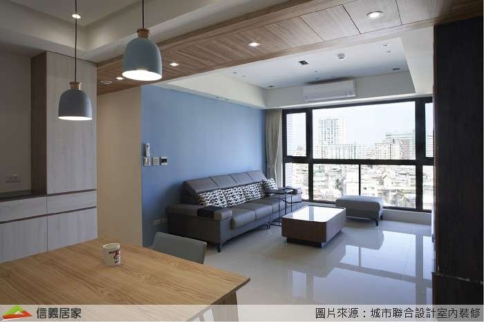 紫色客廳室內裝潢設計，包括沙發、吊燈、餐桌、餐椅裝潢圖片