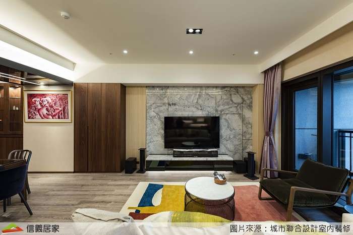 咖啡色客廳室內裝潢設計，包括沙發、地毯、書桌裝潢圖片